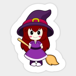 Girl Halloween Witch Broom Sticker